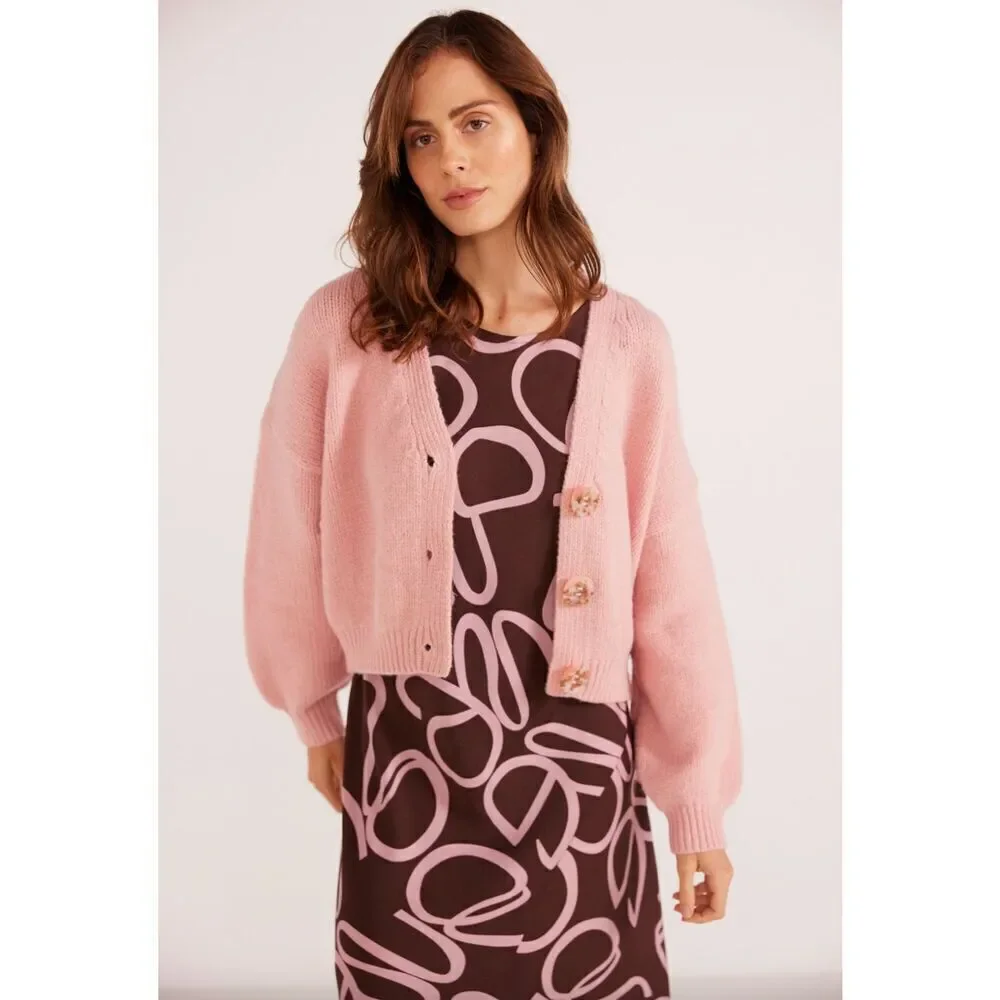 Minkpink Anthropologie Rosie Relaxed Cardigan Blush Pink Small - Picture 4 of 4
